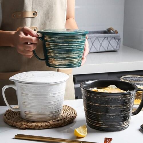 Japanese Creative Ceramic Tableware Household Instant Noodle Cup with Cover Breakfast Cup Student Noodle Bowl
