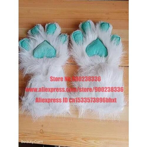 2 Pieces Women Girls Cute Cat Kitten Paw Claw white Gloves Fursuit Soft Anime Cosplay Plush for Party Accessories