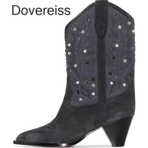 Dovereiss Winter woman New Fashion Shoes Pure Color White Slip On Clear Heels Boots Pointed Toe Knee High Boots 45 46 47