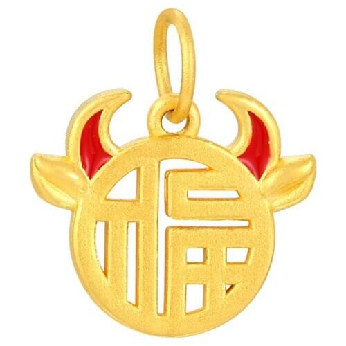 New Arrival 3D 999 Yellow Gold Bracelet Women Hollow Fu Cattle Bracelet