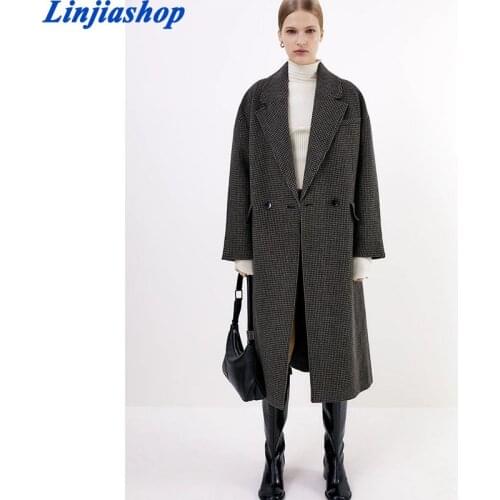 Za Womens Winter Gray Plaid Long Coat Streetwear Ladies Trench Fashion Female Loose Elegant Warm Clothes Overcoat