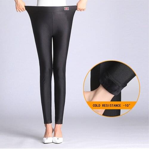 Winter Women Leggings, High Waist, Warmth and Velvet Leggings, Pure Black Gloss, Slim-fitting Yoga Sports Leggings