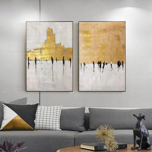 2 Pieces Gold Canvas Painting Home Decoration Living Room Abstract Wall Art Picture Acrylic Texture