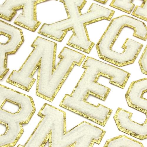 1Pcs White Chenille Letter Patch Embroidery English Alphabet ABC Iron On Patches For Clothes DIY Name Applique Badges Sew Craft