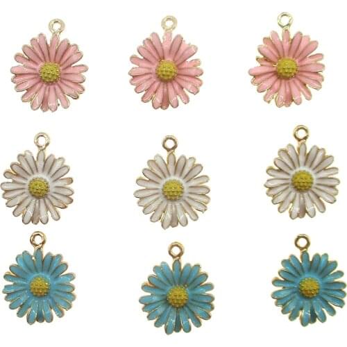 10pcs/lot Cute Flower Chrysanthemum Enamel Daisy Charm For DIY Earring Necklace Bracelet Jewelry Making Accessory New