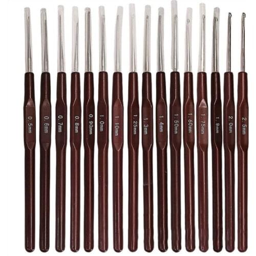 16 Pcs Plastic Handle Crochet Hooks Handle Knitting Needles Set Crocheting Knitting 16 Size Brown Knitting Tool Sweater Needle
