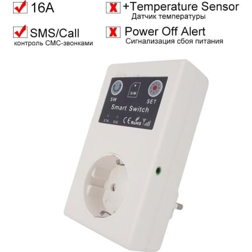 16A GSM SMS Smart Power Socket Outlet Temperature Sensor Controller Plug Intelligent Relay Switch Home Automation Remote Control