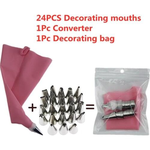 26PCS Silicone Pastry Bag Tips Kitchen DIY Icing Piping Cream Reusable Pastry Bags+24 Nozzle Set Cake Making Decorating Tools