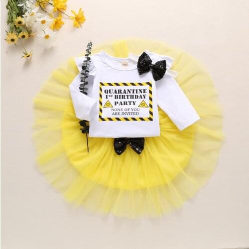 1st Birthday Newborn Baby Girl 3PCS Lounge Set Childrens Long Sleeve Babysuit Mesh Skirt Kids Clothes Set Giltter Bow 6 Styles