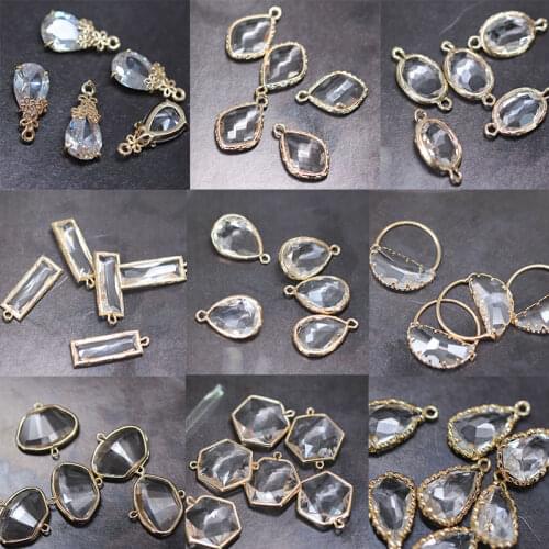 4p Copper sparkling crystal single&double hole charm pendants connectors necklace earring High Quality Diy Jewelry Accessories