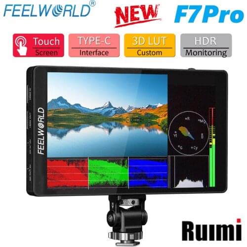FEELWORLD F7 PRO 7 Inch Touch Screen3D LUT DSLR Camera Field Director AC Monitor 4K 60Hz HD with F970 External Power Install