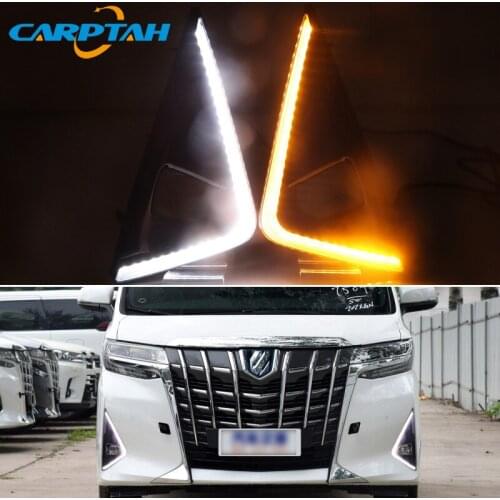 Car LED Day Driving Headlamp For Toyota Alphard 2018 2019 Yellow Turn Signal Daylihgts Daytime Running Lights DRL Fog Lamp