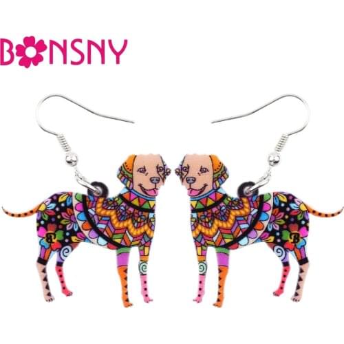 Bonsny Big Long Acrylic Floral Labrador Dog Earrings Dangle Drop Animal Jewelry For Girls Women Ladies Teen Gift Accessories