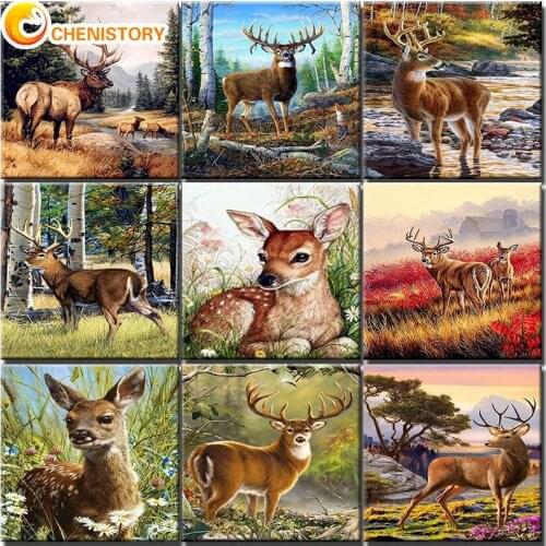 CHENISTORY Paint On Canvas By Number With Frame Jungle Elk Acrylic Paint For Adult Handmade Diy Kit Coloring By Number Decor Art