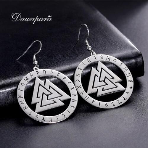 Dawapara Vintage Celtics Knot Runes Hollow Pendants Drop Earrings Stainless Steel Jewelry Viking Dangle Earrings