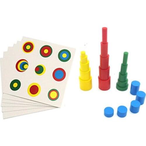 Montessori Wooden Cylinders Educational Toys With Card Kids Children Early Teaching Gift