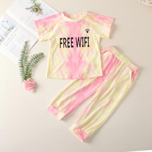 Infant Baby Girls Tie-dye Printed Clothes Sets For 1-6Y Summer Short Sleeve Print T Shirts Tops+Long Pants Kids Girl Suits