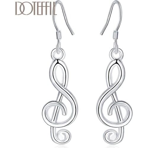 DOTEFFIL 925 Sterling Silver Musical Note Earrings Fashion Woman Charm Drop Earrings Party Wedding Jewelry