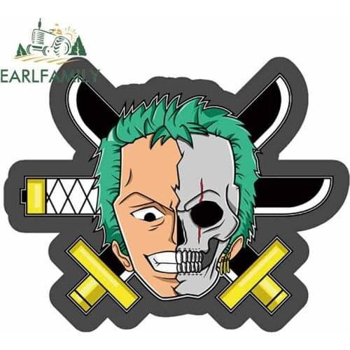 EARLFAMILY 13cm x 10.8cm for Roronoa Zoro Skull Car Stickers Anime Decals Fashion Cartoon Waterproof Car Accessories