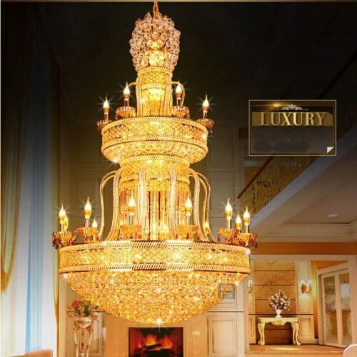 European Crystal Chandeliers Lights Fixture Luxurious LED Modern Chandelier Villa Hotel Lobby Hall Parlor Big Long Hanging Lamps