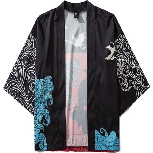 Japanese Kimono Robe Loose Hanfu Men and Women Couple Cloak Shirt Short Haori Yukata Harajuku Cardigan Streetwear Retro Casual