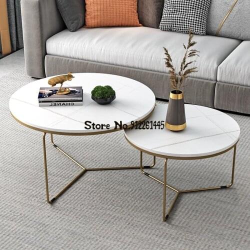 Italian Rock Plate Tea Table Simple Household Small House Type Simple Size Round Combination Light Luxury Living Room Side Tea T
