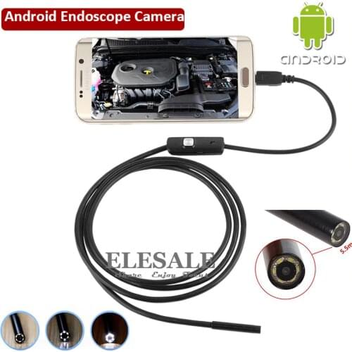 5.5mm 1M Cable Waterproof Endoscope Camera 6LED OTG USB Android Borescope Inspection Underwater Fishing For Windows PC