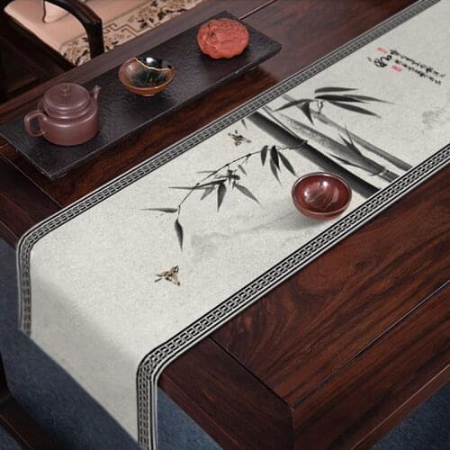 Chinese Table Runner Cotton Linen Zen-like Painting Tea Mat Table Runner Vintage Painting Linen Tea Table Cloth Art Home Decor