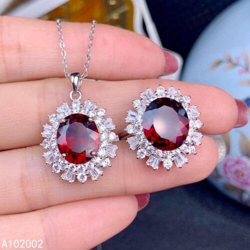 KJJEAXCMY fine jewelry natural garnet 925 sterling silver women gemstone pendant necklace chain ring set support test classic
