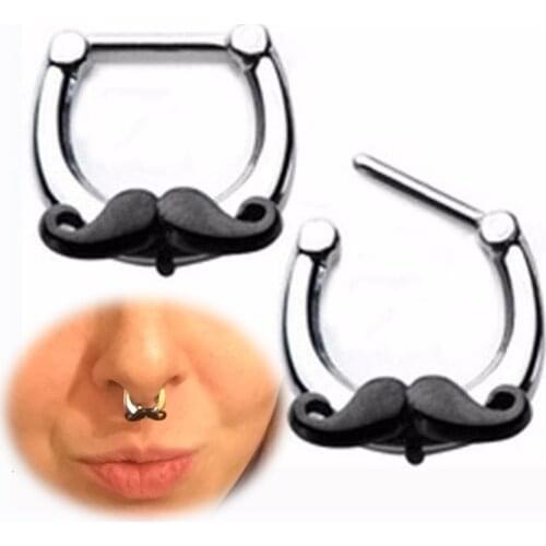 Free shipping Nose Hoop Nose Rings Daith septum Black Mustache Stainless Steel Tragus rings Piercing Body Jewelry Nose Hanger
