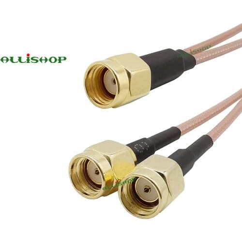 RP-SMA Male Plug to Y Type 2X RP- SMA Jack Male Connector Splitter Combiner Pigtail RG316 Cable for wifi router