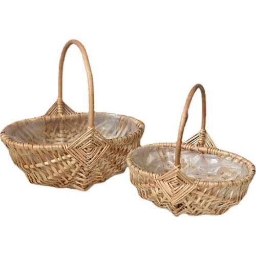 Flower Basket Shopping Basket Rattan Woven Basket Handmade Pastoral Style Portable Gift Woven Basket