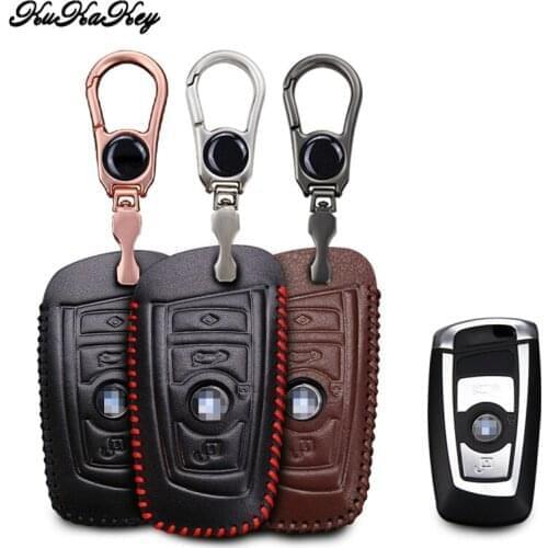 Leather Car Key Cover with Metal Keychain Case Set For BMW 520 525 1 3 4 5 6 Series M3 M4 M5 M2 F20 X1 X5 X6 Z4 E90 E60 E30 E34