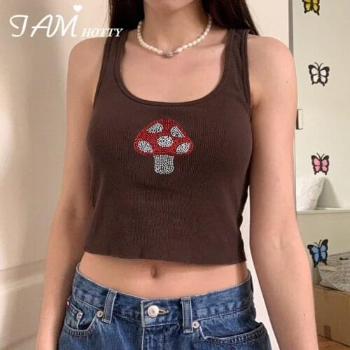 Crystal Print Casual Basic Tank Top Women y2k Sports Harajuku Fashion Sleeveless Vest Femme Summer Camisole Streetwear Iamhotty