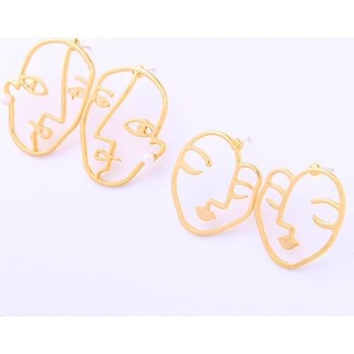 Minimalist Abstract Two-type Gold Color Lady Face Acrylic Pearl Stud Earrings For Women Fashion Jewelry Wholesale