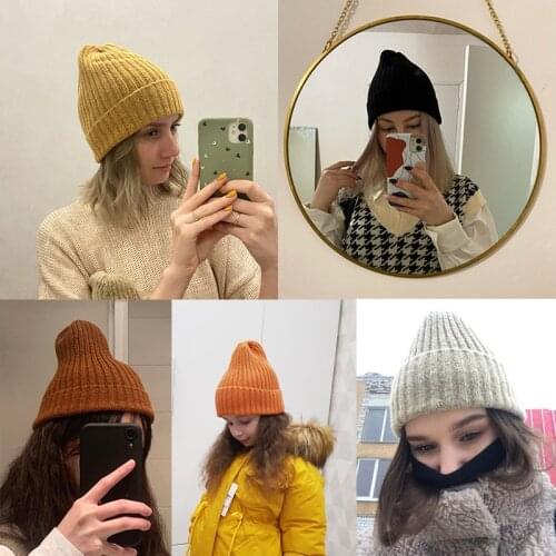 2021 Fashion Solid Candy Colors Knitted Winter Beanie Hat Women Men Thicken Warm Soft Trendy Hat Female