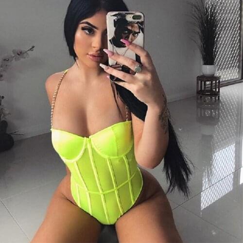 Neon Green Mesh Transparent BodySuit Sexy Womens Backless Striped Sleeveless Overalls Party Fashion Spaghelti Strap Rompers New