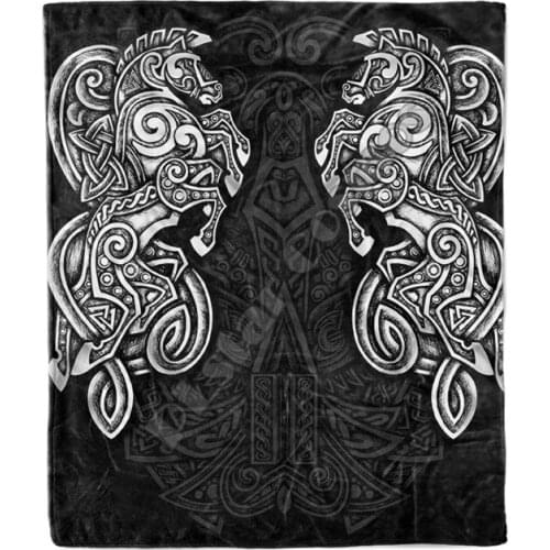 Viking Tattoo Sleipnir Blanket Fleece Blanket 3D printed Wearable Blanket Adults/kids Fleece Blanket Sherpa Blanket