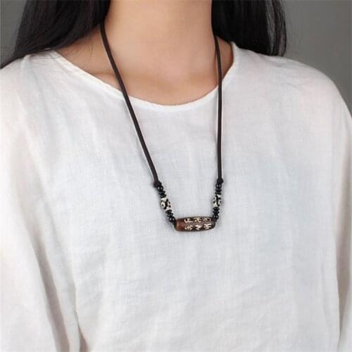 Tibet Natural Stone Dzi Beads Choker Necklace Nine Eyes Dzi for Men & Womens Jewelry with One stripe Accessory Free Shipping