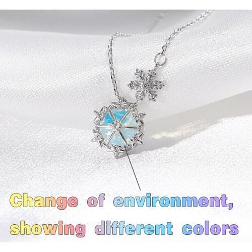 Fantasy color changing snowflake necklace 2021 new female light luxury niche design temperament fairy clavicle chain