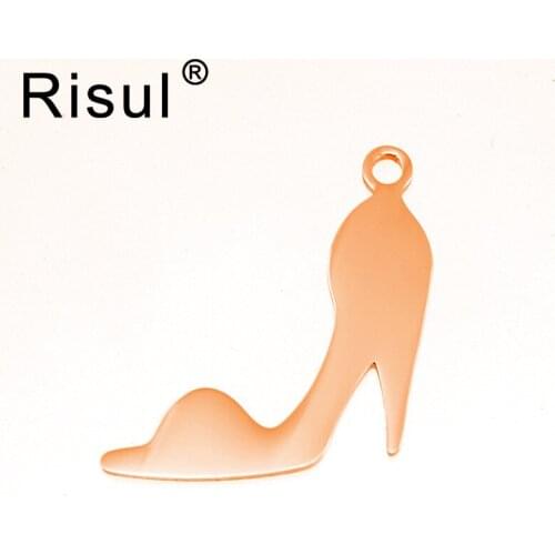 Risul High Heels Charm pendant gold/rosegold color Customized for women girl Mirror polish Stainless steel wholesale 100pcs