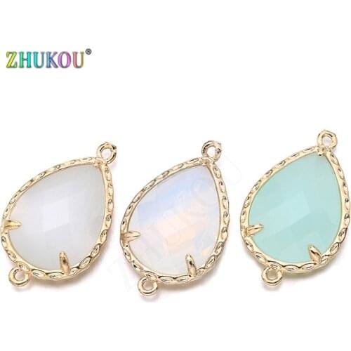 ZHUKOU 14*23mm Brass Cubic Zirconia Water drops connectors accessories for handmade diy jewelry earring necklace wholesale VS298