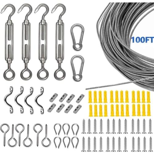 Heavy Duty 304 Stainless Steel Wire Rope Kit Turnbuckle Wire Tensioner for Sun Shade Tent Installation Outdoor Lights Hanging
