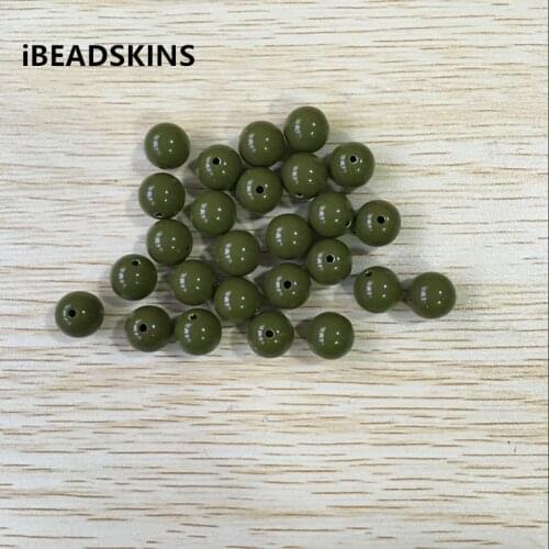Choose size) 12mm/14mm/16mm Olive green color Gumball Bubblegum Acrylic Solid Beads for Necklace Jewelry