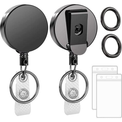 Retractable Badge Holders Reel with Plastic ID Card Holders Reinforced Wire Cord Badge Holders for Office Workers