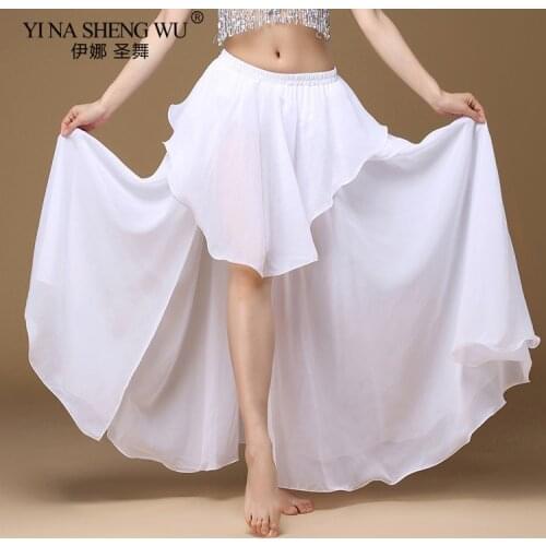 Women Belly Dance Skirt Solid Chiffon Oriental Dance Irregular Performance Practice Skirt India Sexy BellyDance Long Swing Skirt