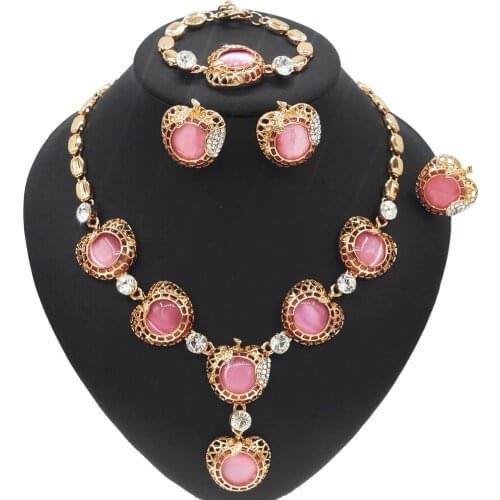 Yulaili Pink Exquisite Opal Fashion Exquisite Jewelry Set and Meaningful Mothers Day Birthday Party Jewelry Sets Gift Wholesale