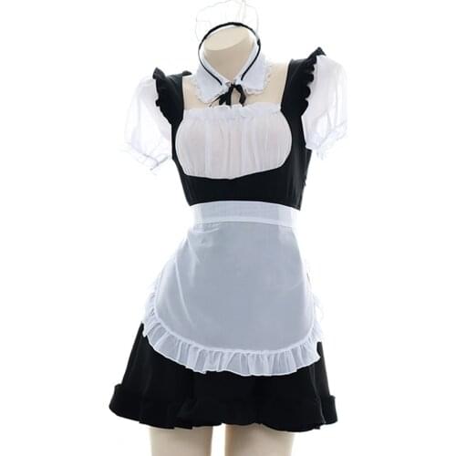 Women Ladies Fashion Short Sleeve Retro Maid Dress Outfits French Lolita Maid Cosplay Costume
