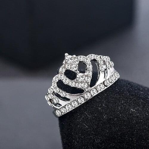 New Fashion Crown Shape Rhinestone Crystal Rings Women Girl Wedding Bridal Party Ring Jewelry