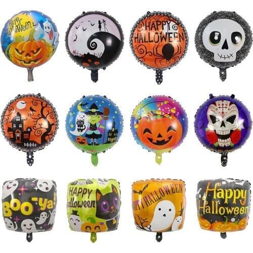 10pcs 18inch Halloween Skull Black Cat Ghost Bat Pumpkin Foil Balloons Happy Halloween Party Decorations Helium Globos Kids Toys
